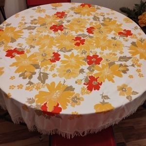 Mid Century Round Floral Tablecloth
